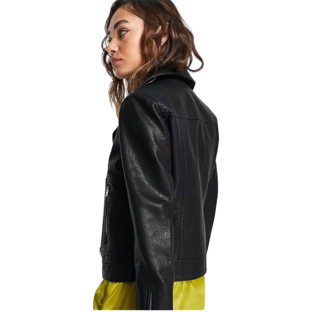 Topshop Black Moto Faux Leather Jacket View 2